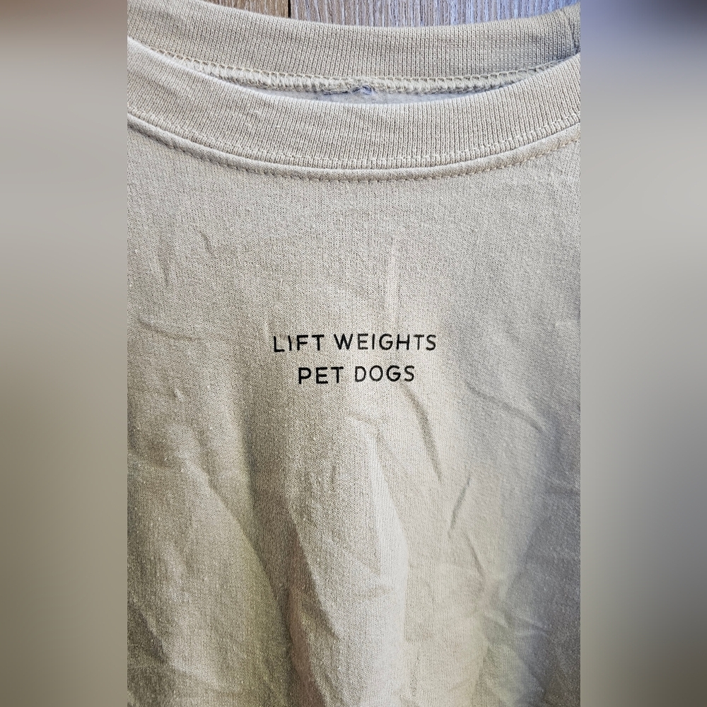 Lyla + Levi Lift Weights Pet Dogs CrewNeck Cream Crewneck Sweater Large Rescue - Picture 2 of 4